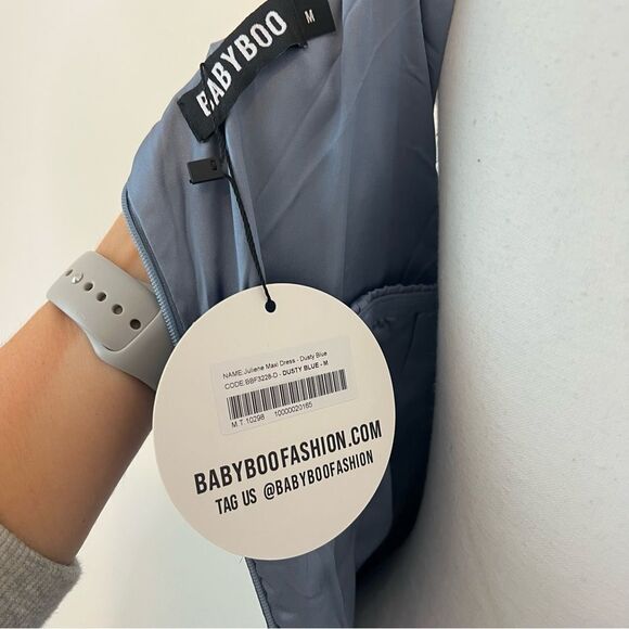 Babyboo Juliene Satin Maxi Dress in Dusty Blue NEW Size Medium - Picture 11 of 13